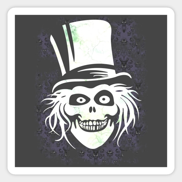 Hatbox Ghost With Grungy Haunted Mansion Wallpaper Magnet by wyckedguitarist